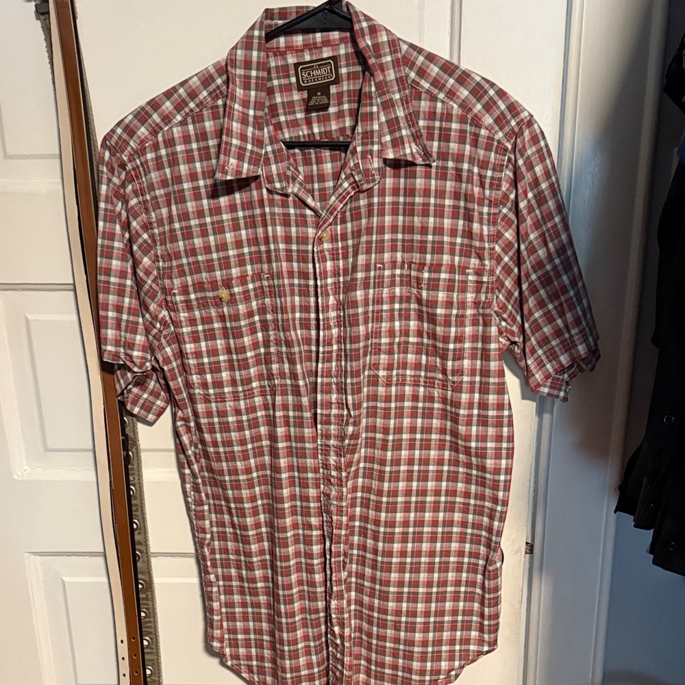 Classic Red and White Plaid Button Down Shirt